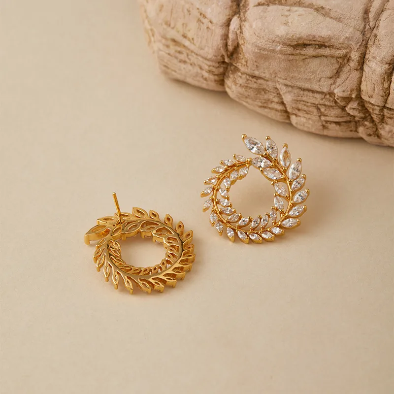 Crystal Leaf Stud Earrings